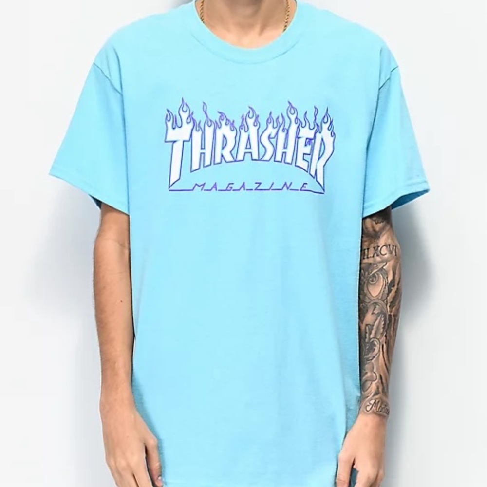Thrasher Flame Sky Blue T-Shirt - Size XL